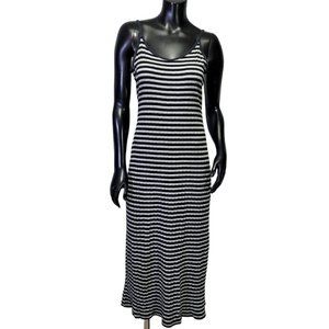 Vintage 90s Y2k Xhilaration Womens M Black Grey Striped Ribbed Midi‎ Tank Dress